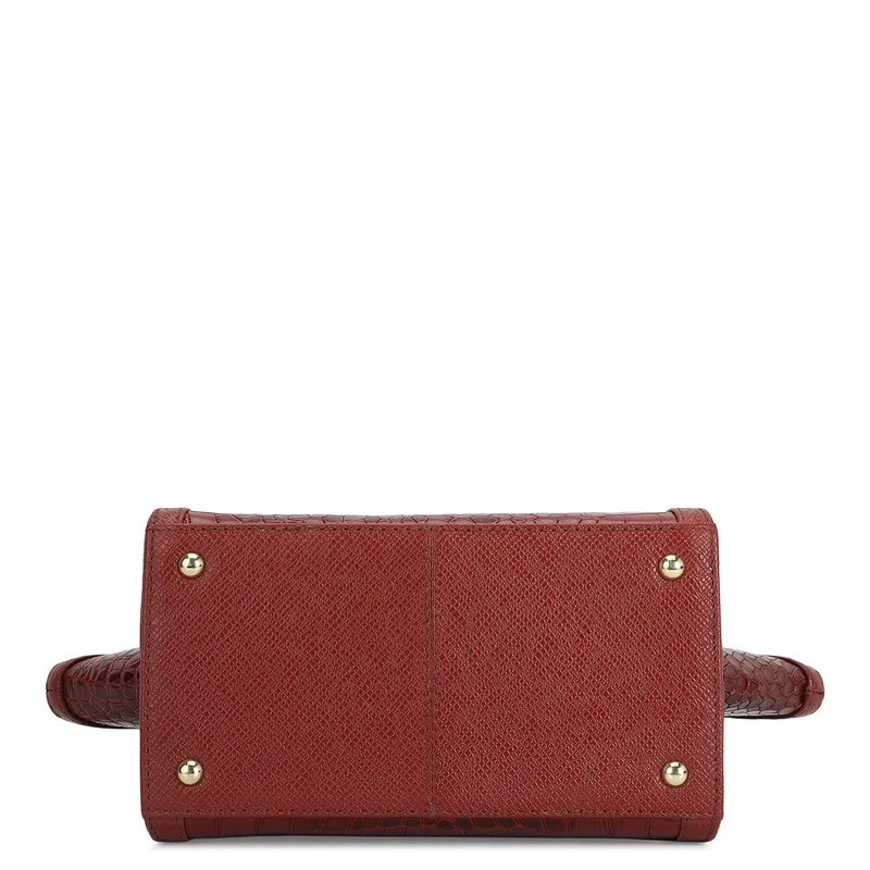 Da Milano Cherry Small Croco Leather Satchel - Cherry for Women | Best Price UAE